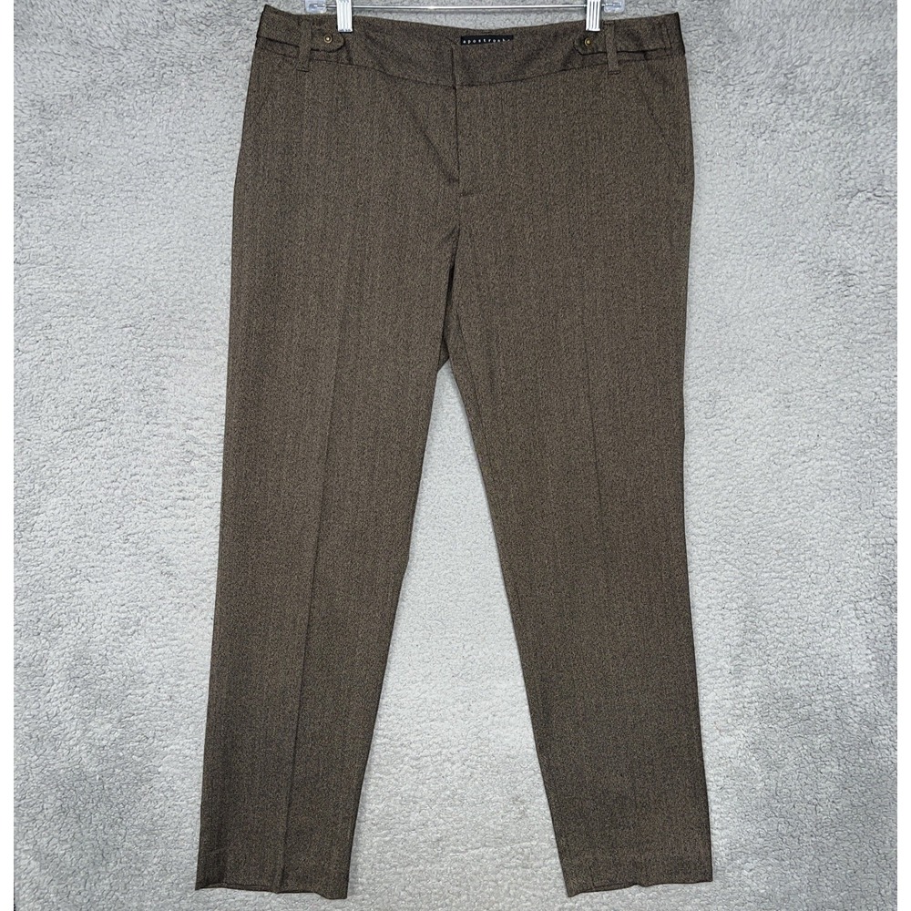 Apostrophe Fiona Dress Pants Women Sz 14 Brown‎ Herringbone Rayon Blend Trousers